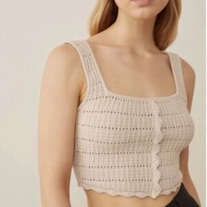 Reformation • Elda Cotton Sweater Knit Faux Button Cropped Tank Top.Size S